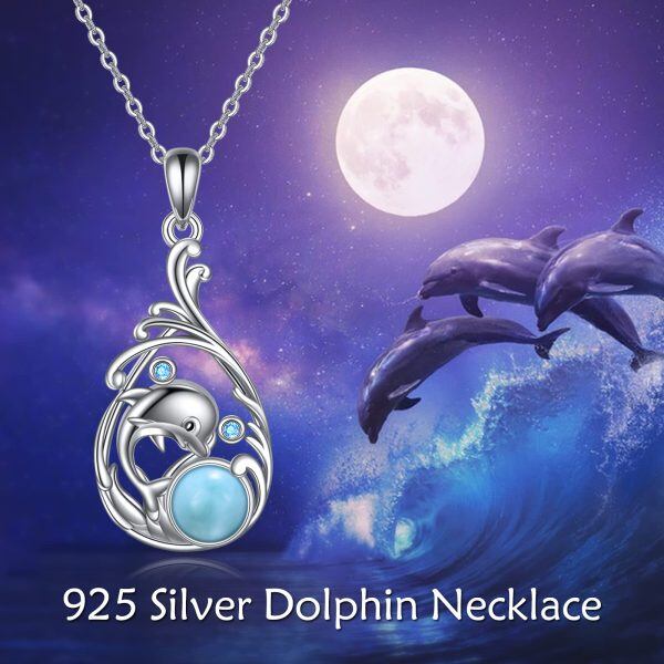 Sterling Silver Larimar Dolphin Pendant Necklace-5