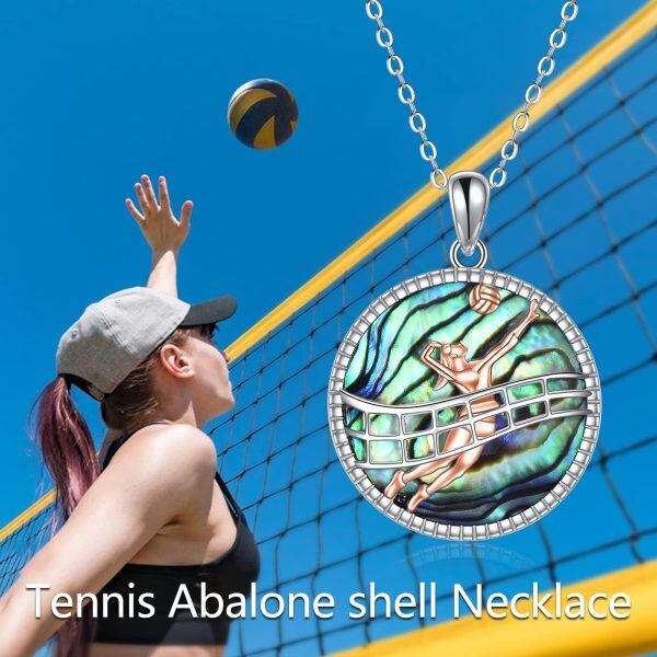 925 Sterling Silver Volleyball Sport Pendant Necklace-5