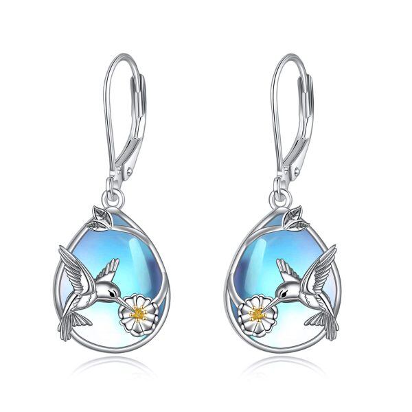 925 Sterling Silver Moonstone Hummingbird Drop Earrings-0