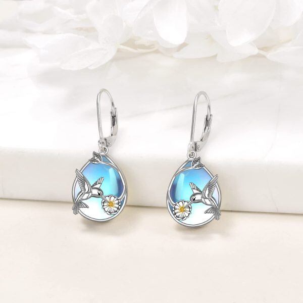 925 Sterling Silver Moonstone Hummingbird Drop Earrings-3