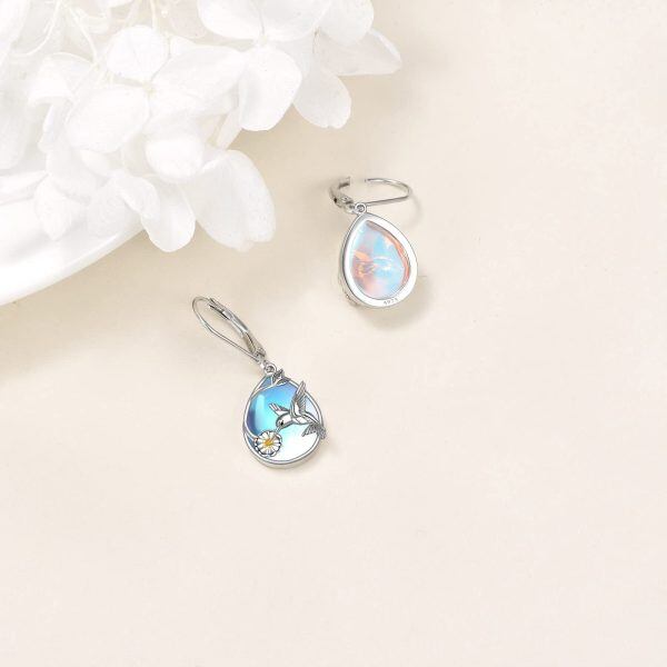 925 Sterling Silver Moonstone Hummingbird Drop Earrings-4