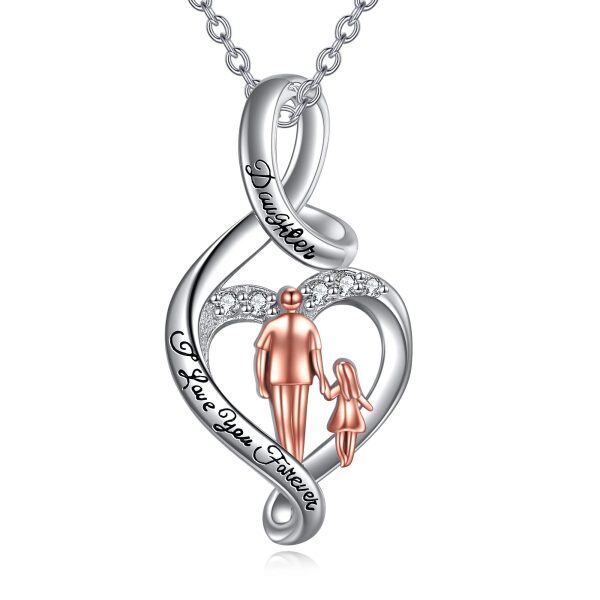 Sterling Silver Father Daughter Heart Necklace-0