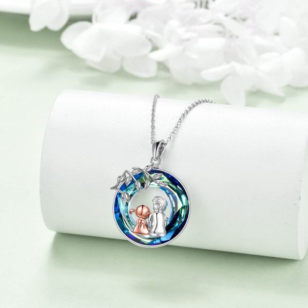 Sterling Silver Blue Crystal Brother Sister Necklace-3