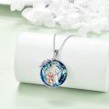wholesale 925 Sterling Silver Blue Crystal Round Pendant with Sisters Design - Birthday & Christmas Gifts-0-3