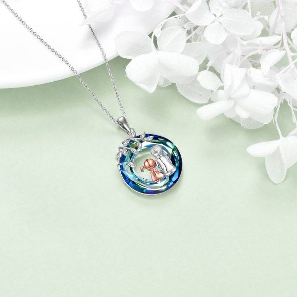 Sterling Silver Blue Crystal Brother Sister Necklace-4