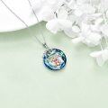 wholesale 925 Sterling Silver Blue Crystal Round Pendant with Sisters Design - Birthday & Christmas Gifts-0-4