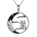 wholesale 925 Sterling Silver Moon & Owl Pendant Necklace for Women - Whimsical -0-0