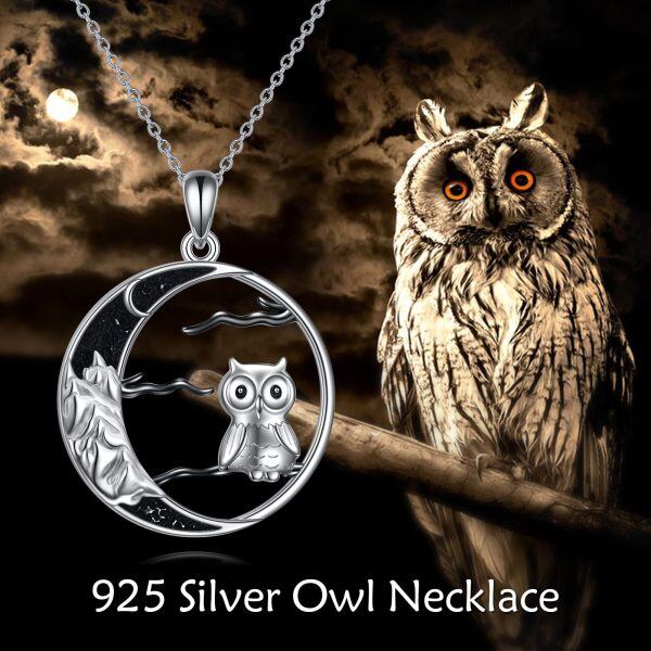 Sterling Silver Owl Pendant Necklace-5