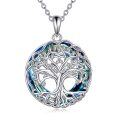 wholesale 925 Sterling Silver Round Blue Crystal Tree of Life Pendant Necklace for Women-0-0