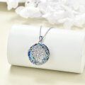 wholesale 925 Sterling Silver Round Blue Crystal Tree of Life Pendant Necklace for Women-0-3