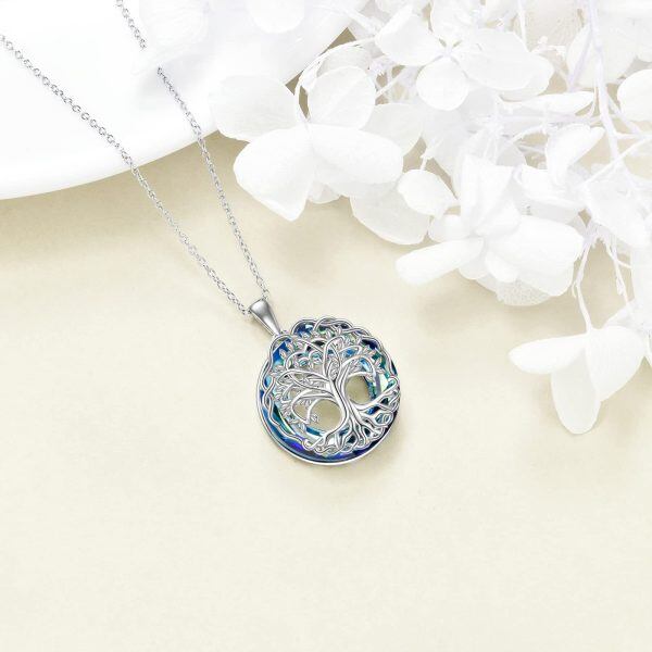 Sterling Silver Blue Crystal Tree of Life Pendant Necklace-4