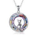 wholesale 925 Sterling Silver Crystal Cat Necklace with Rainbow Celtic Moon Pendant - Irish Jewelry-0-6
