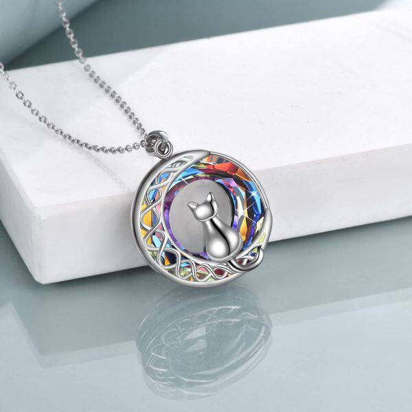 Sterling Silver Crystal Cat Pendant Necklace-3