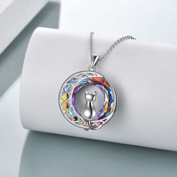 Sterling Silver Crystal Cat Pendant Necklace-4