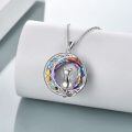 wholesale 925 Sterling Silver Crystal Cat Necklace with Rainbow Celtic Moon Pendant - Irish Jewelry-0-10