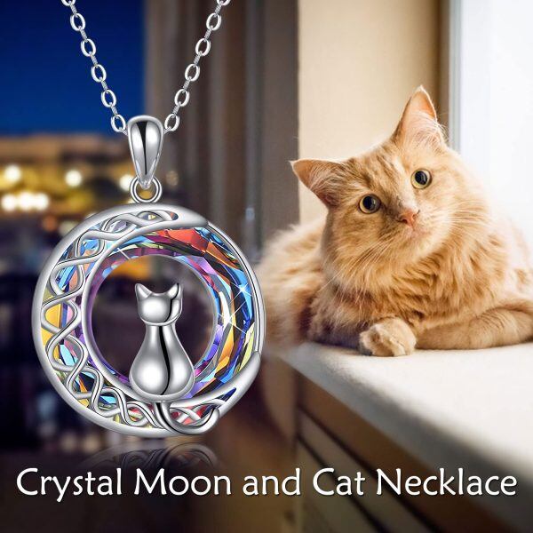 Sterling Silver Crystal Cat Pendant Necklace-5