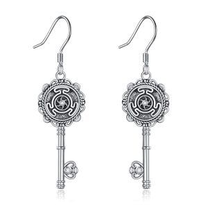 Wheel of Hecate Earrings for Women Silver Key Literary Pagan Goddess Wiccan Jewelry-0