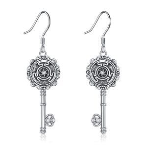 925 Sterling Silver Wheel of Hecate Key Drop Earrings-0