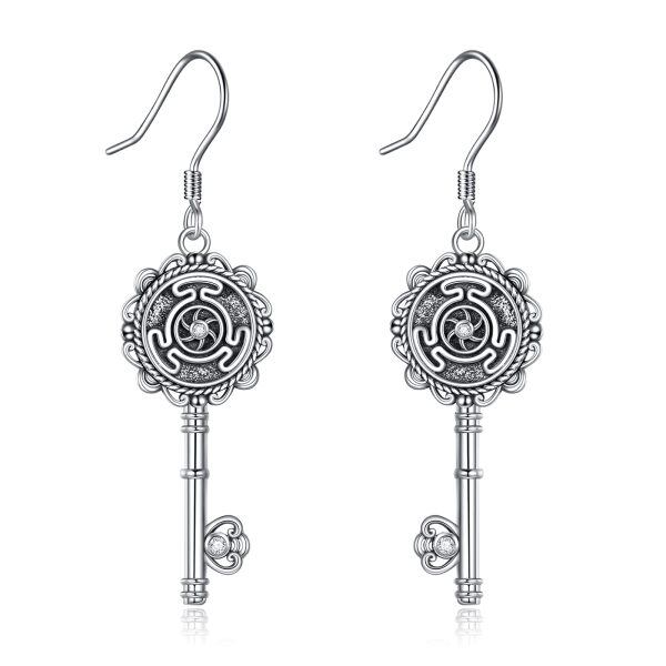 925 Sterling Silver Wheel of Hecate Key Drop Earrings-0