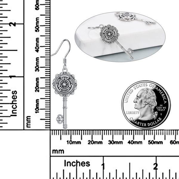 925 Sterling Silver Wheel of Hecate Key Drop Earrings-2