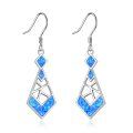 wholesale 925 Sterling Silver Blue Fire Opal Geometric Dangle Earrings for Women-0-0
