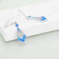 wholesale 925 Sterling Silver Blue Fire Opal Geometric Dangle Earrings for Women-0-2