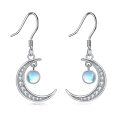 wholesale 925 Sterling Silver Crescent Moon Shape Rainbow Moonstone Dangle Earrings for Women-0-0