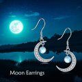 wholesale 925 Sterling Silver Crescent Moon Shape Rainbow Moonstone Dangle Earrings for Women-0-5