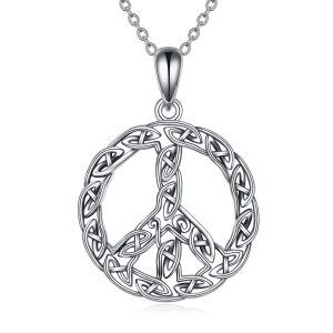 Sterling Silver Peace Sign Necklace-0