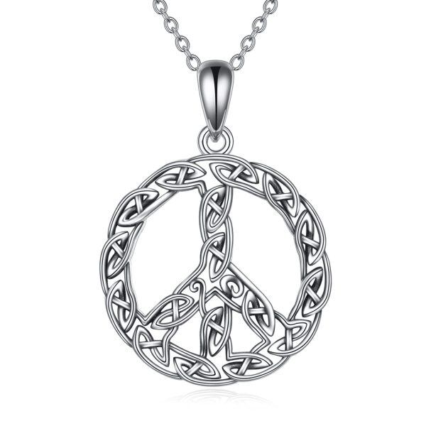 Sterling Silver Peace Sign Necklace-0