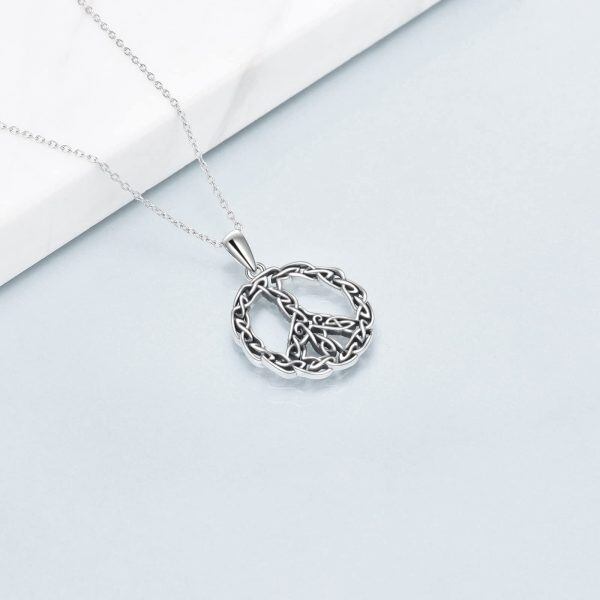 Sterling Silver Peace Sign Necklace-3