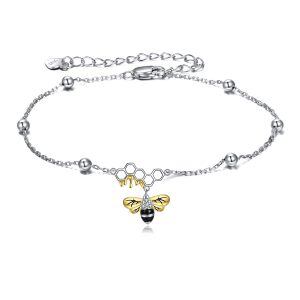 Sterling Silver Bee Ankle Bracelets-0