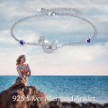 wholesale 925 Sterling Silver Purple Crystal Mermaid Bracelet for Women  6 - 8 Adjustable Chain Length-0-5