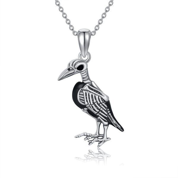 Sterling Silver Raven Skull Necklace-0