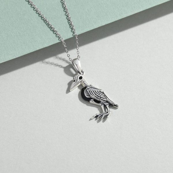 Sterling Silver Raven Skull Necklace-2