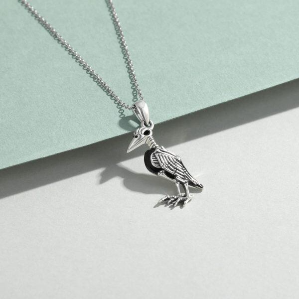 Sterling Silver Raven Skull Necklace-4