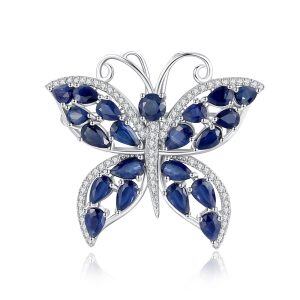 Sterling Silver Blue CZ Butterfly Brooch Pins for Women -0