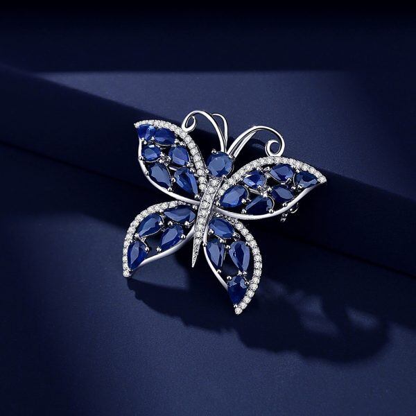 Sterling Silver Blue CZ Butterfly Brooch Pins for Women -1