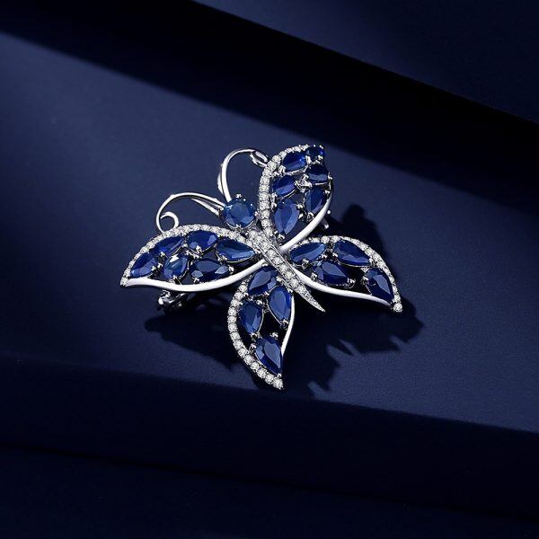 Sterling Silver Blue CZ Butterfly Brooch Pins for Women -2