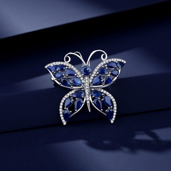 Sterling Silver Blue CZ Butterfly Brooch Pins for Women -3