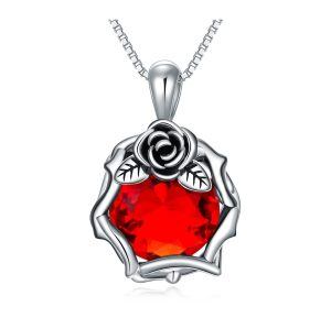 Sterling Silver Rose Necklace-0