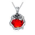 wholesale 925 Sterling Silver Red Crystal Heart-Shaped Rose Pendant Necklace for Women-0-0