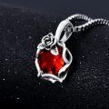 wholesale 925 Sterling Silver Red Crystal Heart-Shaped Rose Pendant Necklace for Women-0-1