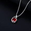 wholesale 925 Sterling Silver Red Crystal Heart-Shaped Rose Pendant Necklace for Women-0-2