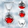 wholesale 925 Sterling Silver Red Crystal Heart-Shaped Rose Pendant Necklace for Women-0-3