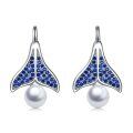 wholesale 925 Sterling Silver Blue Crystal Whale Tail Pearl Dangle Earrings for Women-0-0