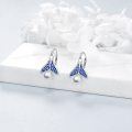 wholesale 925 Sterling Silver Blue Crystal Whale Tail Pearl Dangle Earrings for Women-0-3