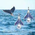 wholesale 925 Sterling Silver Blue Crystal Whale Tail Pearl Dangle Earrings for Women-0-5