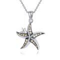 wholesale 925 Sterling Silver Starfish Pendant Necklace with Cubic Zirconia and Chain for Women-0-0