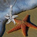 wholesale 925 Sterling Silver Starfish Pendant Necklace with Cubic Zirconia and Chain for Women-0-4